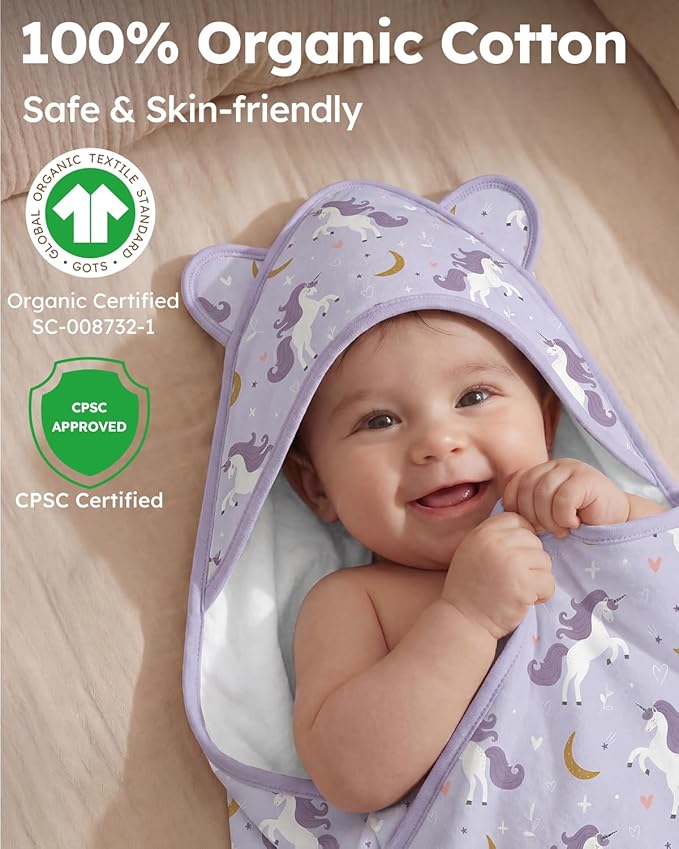 Yoofoss Hooded Baby Towels for Newborn 100% Organic Cotton Baby Bath Towel with Hood for Babies, Infant, Toddler and Kids, 32x32Inch, Soft and Absorbent Newborn Essential
