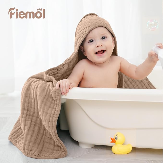 Baby Bath Towels, 100% Muslin Cotton Hooded Baby Towels for Newborn, 2 Pack Baby Towels with Hood for Infant Toddler and Kids, Large 32x32Inch, Soft and Absorbent