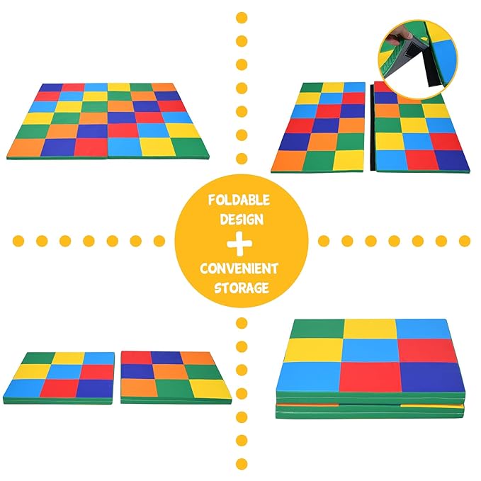 Costzon Toddler Foam Play Mat, Foldable Baby Crawling Mats 58-Inch Square Soft Non Skid Colorful Daycare Floor Mat, Thicken Waterproof Memory Activity Play Mat for Home, School, Kindergarten Nursery
