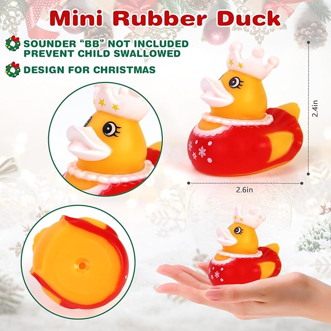 72 Pcs Christmas Rubber Ducks - Holiday Ducks Bag Fillers Ducking, Bathtub Toys, Party Favors, Classroom Game Prizes, Christmas Decorations