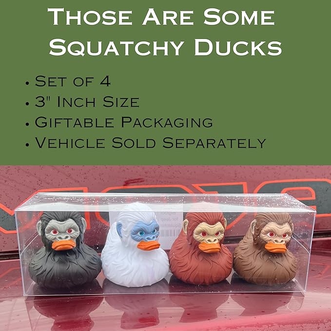 Bigfoot Rubber Ducks for Jeeps - Funny Jeep Ducks for Ducking - Ford Bronco Accessories for Squatching - Bigfoot Gifts for Men Women - Sasquatch Bath Toys for Kids - 3 Inch Size (Multi Color, 4)