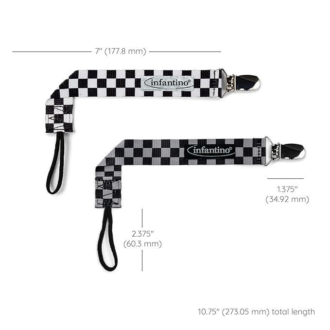 BooginHead by Infantino PaciGrip 2-Pack Pacifier Clips – Universal Fit, Gentle on Clothes, Keeps Pacifiers Clean & Close, Ages 0-36 Months, Black, Grey and White Skater