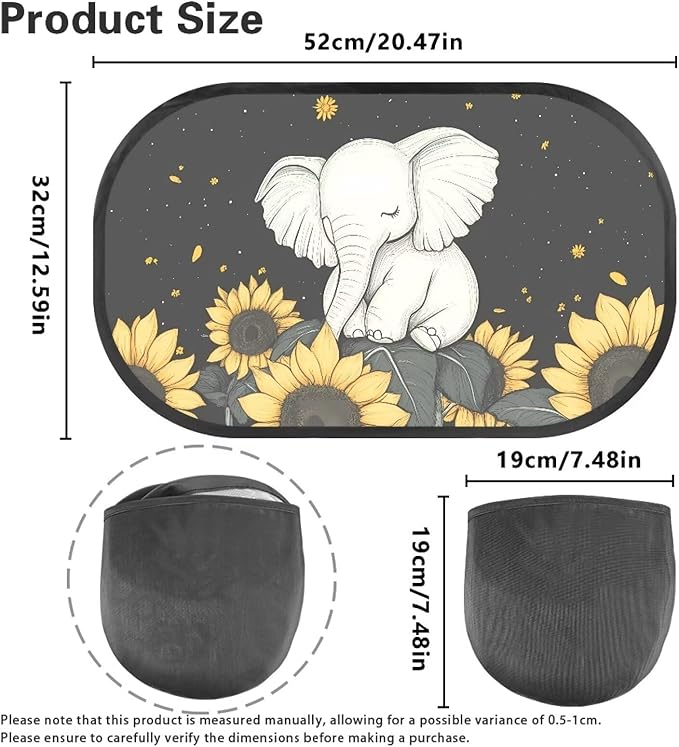 Bulopur Cute Elephant Window Shades for Car 2 Pack Sun Shade Car Window Baby Cute Design UV Protection Breathable Car Interior Automotive Fit for Most Cars, Vehicles, SUVs