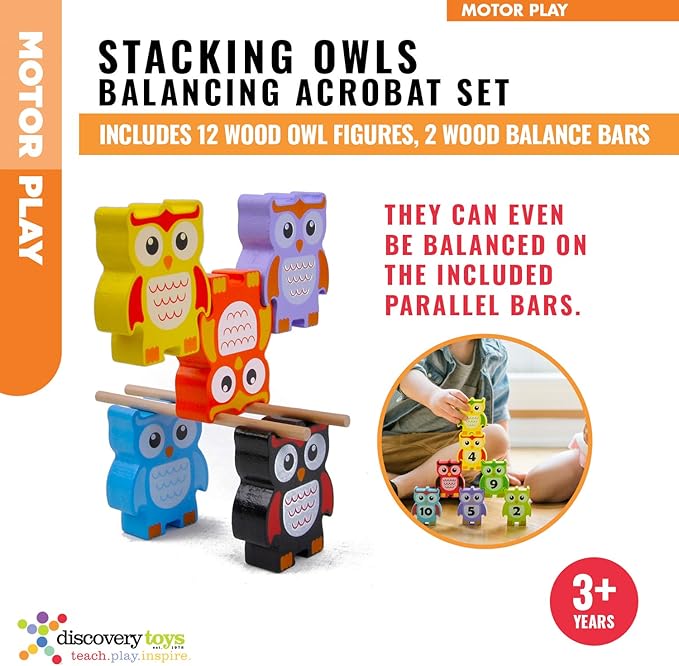 Discovery Toys Stacking Owls Wood Balancing Acrobat Set | Kid-Powered Learning | STEM Toy Early Childhood Development 3 Years and Up