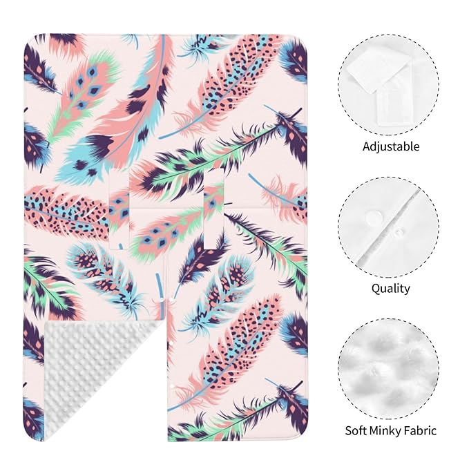 Boho Pink Feathers Baby Car Seat Covers Canopy, Peekaboo Opening Carseat Cover Soft Nursing Stroller Cover Canopy for Shower Gift Newborn