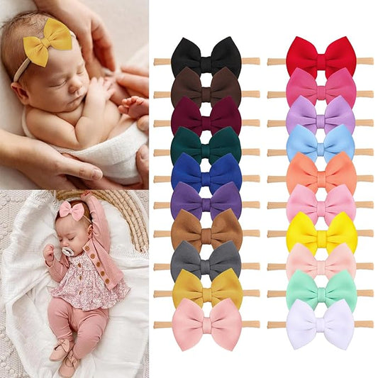XIMA 20pcs Baby Puff Bow Headband,Boutique Single Puff Bows Headbands for Baby Girls,Hair Band Hair Accessories for Infants Newborn Toddler