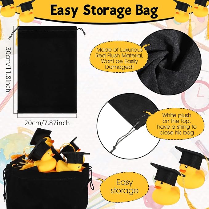 Jerify 48 Pcs Graduation Rubber Ducks with Grad Cap 2026 Diploma Grad Rubber Duck Graduation Party Bath Pool with Storage Bag for Student Gifts Party Favor(Gold)