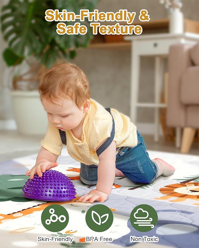 TINYHARBO Premium Foam Baby Play Mat 71" x 59" – Removable & Machine Washable Cover, Extra Thick Padding Playpen Mat, Non-Slip Crawling Mat, Easy to Clean for Infants, Toddlers & Babies