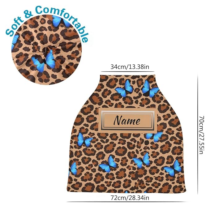 Custom Blue Butterfly Leopard Cheetah Baby Car Seat Cover Personalized Your Name Nursing Covers Breastfeeding Scarf Infant Carseat Canopy for Mom Baby Gift