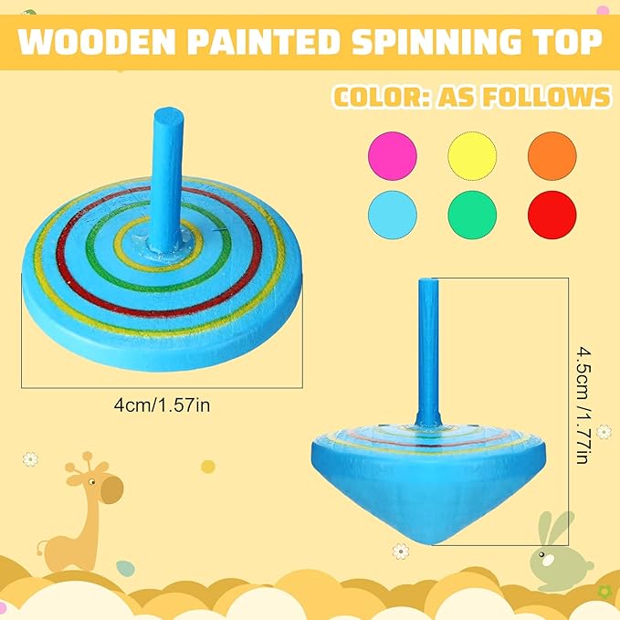 Lenwen 200 Pcs Wooden Spinning Top Colorful Rainbow Gyroscope Novelty Educational Spinning Toy Wood Painted Spinner for Kindergarten Family Games Party Favors Gifts for Girls Boys