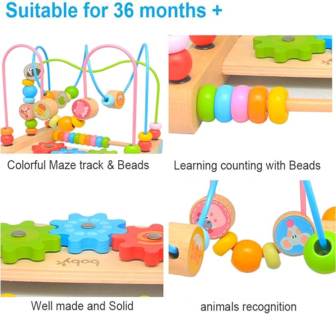 Bead Maze for Babies, Wooden Educational Abacus Beads Circle Toddler Toys - Colorful Roller Coaster Activity Game,Great Gift for Babies Toddlers Girls and Boys