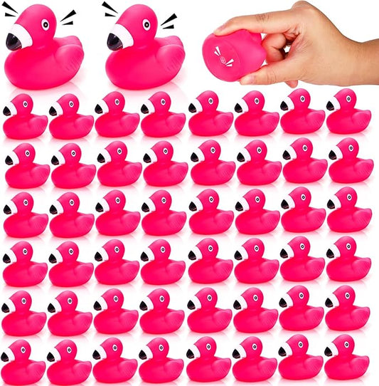 Goaste 50 Pieces Flamingo Rubber Ducks Bulk, Pink Flamingo Bath Toys, Cute Floating Squeaky Bathtub Ducks for Baby Shower, Birthday Party, Cake Decoration, Classroom Prizes
