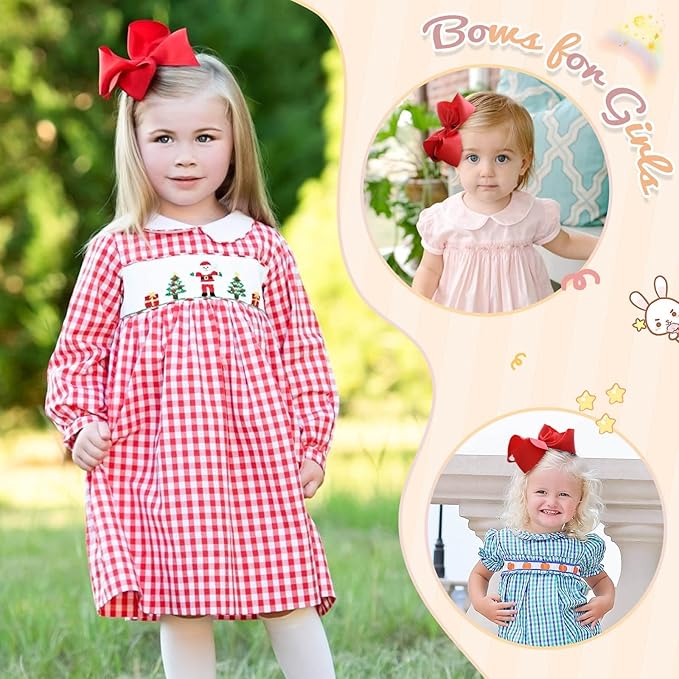Oaoleer 2PCS 6inch Hair Bows Clips, Red Layered Grosgrain Ribbon Bows Hair Alligator Clips for Baby Girls Infants Toddlers Kids Teens Children