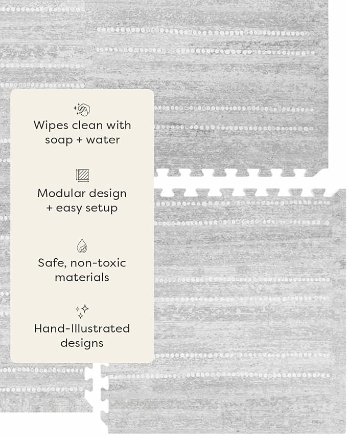House of Noa Play Mat – 4x6 Dove Aspen – Set of 6 Tiles – Cushioned EVA Foam Play Mat for Floor, Soft Interlocking Mats for Hard Floors