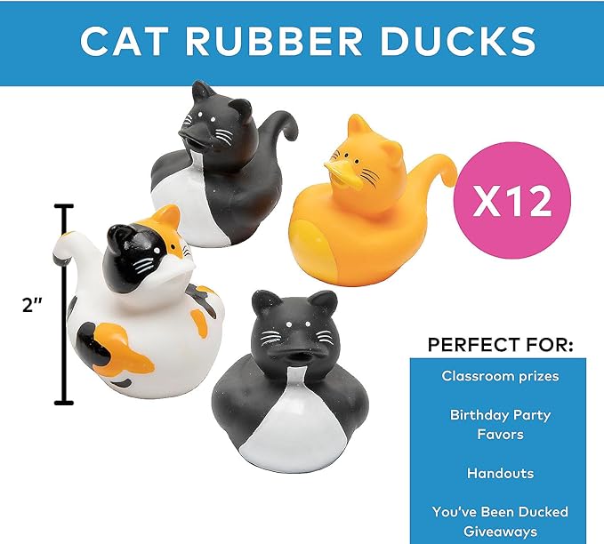 Fun Express Vinyl Cat Rubber Duckies (12 Pieces)