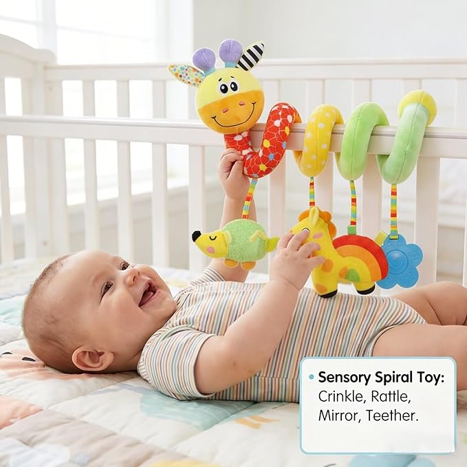 Multi-Use Baby Spiral Activity Toy – Spiral carseat Toy for Car Seat, Stroller,Play Gym, Keeps Baby Quiet, Easy Travel Solution