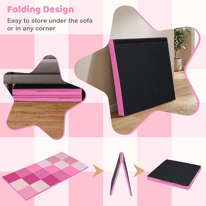 Costzon Toddler Foam Play Mat, Foldable Pink Baby Crawling Mats 58-Inch Square Soft Non Skid Daycare Floor Mat, Thicken Waterproof Memory Activity Play Mat for Home, School, Kindergarten or Nursery