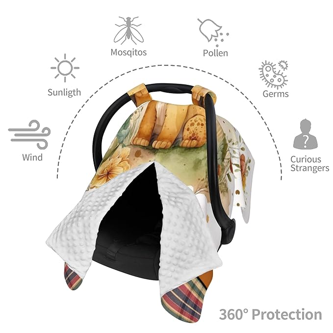 Personalized Winter Carseat Cover for Baby Custom Name Car Seat Canopy for Newborn Baby Boys Girls 2 in 1 Mom Nursing Breastfeeding Covers Lion Minky Baby Carrier Stroller Covers
