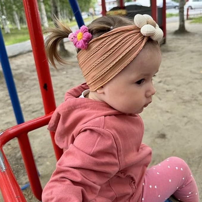 MIUXUESO 3 Pcs Baby Flower Headbands Baby Girls Nylon Headband Soft Hairbands Hair Accessories for Newborn Infant Toddler Kids (Beige Orange Brown)
