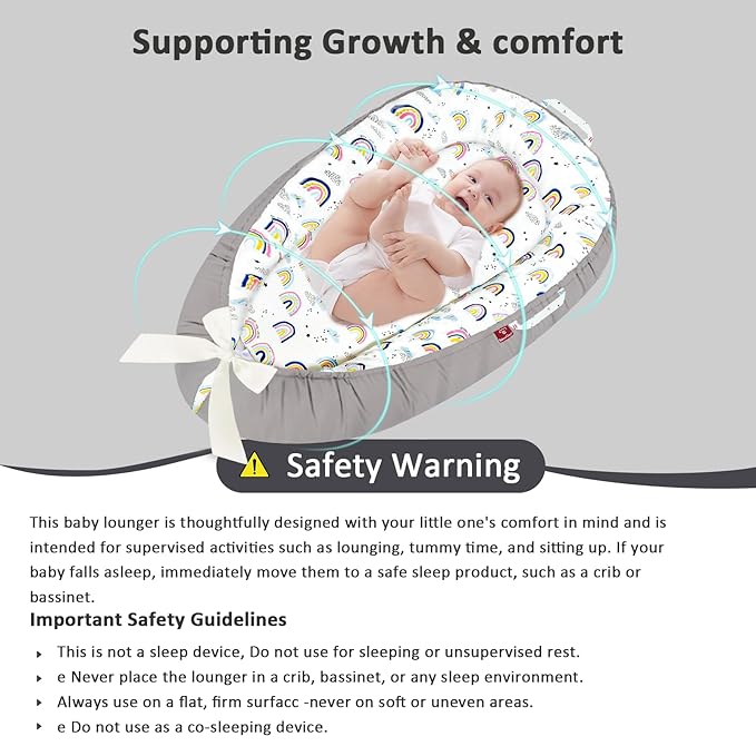 Baby Lounger - 100% Cotton Baby Lounger for Newborn with Lounger Cover, Portable Baby Nest for Home and Travel, Waterproof Lining, Newborn Babies Essentials Gifts