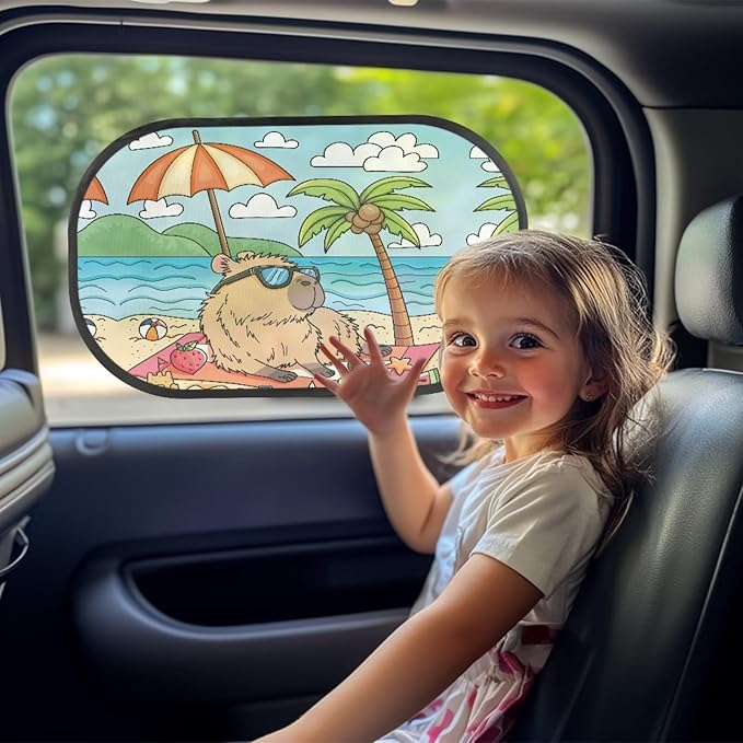 Bulopur Cute Capybare Car Shades Back Windows Baby 2 Pack Easy to Install Car Sun Shade Side Window Cute Design UV Protection Breathable for Most Vehicle, SUV, Truck, Cars