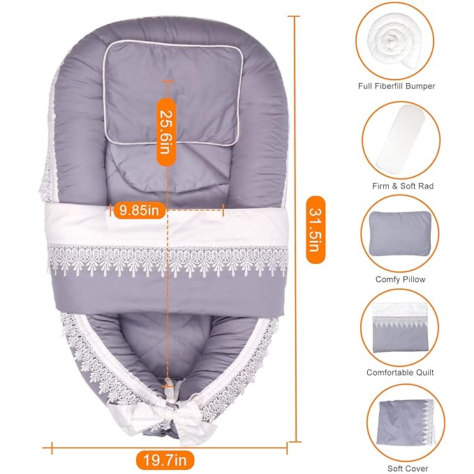 Baby Support Cushion | Organic Cotton Infant Support Cushion | Reversible, Adjustable & Portable Floor Cushion | Soft, Breathable, Washable Cover | Grey Set
