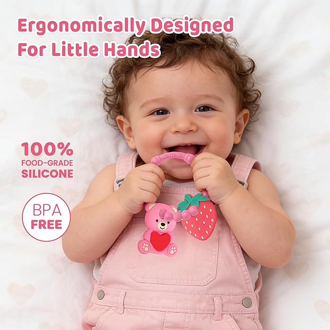 Baby Teething Toys, Baby Valentines Day Gifts, Valentines Gifts for Toddlers, Baby's Valentine Teether Toys with Heart Shape for Infants 3-12 Months Baby's First Valentine's Day Gift for Boys & Girls
