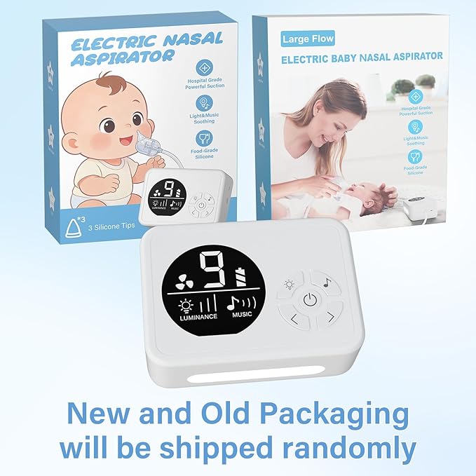 Nasal Aspirator for Baby, Nose Sucker with 9 Suction Levels, Electric Snot Sucker, 3 Levels Night Light & Nursery Rhyme Soothing Function, Food-Grade Silicone Tips