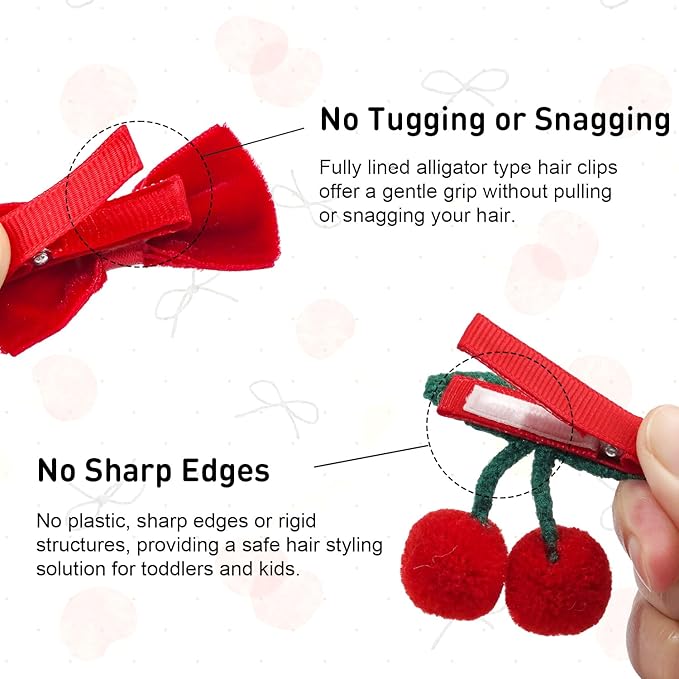 Hair Clips for Girls 20 Pcs Assorted Barrettes for Kids Cheery Bows Heart Pink Red Cute Hair Accessories for Little Girls Teens Toddlers Child Kids Gifts