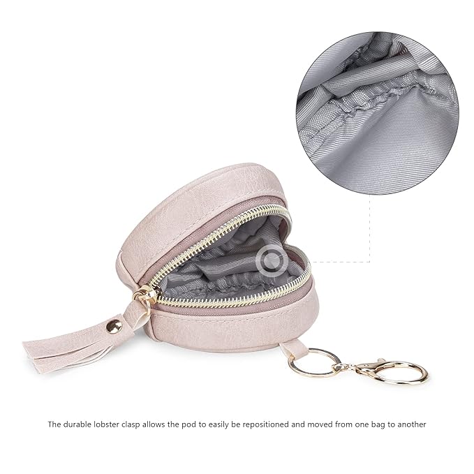 MOMIGO Pacifier Case Bag - Leather Pacifier Holder with Clip for Diaper Bag Stroller Purse Charm, Holds 2 Pacifiers Outdoor Travel (Weave Pink)