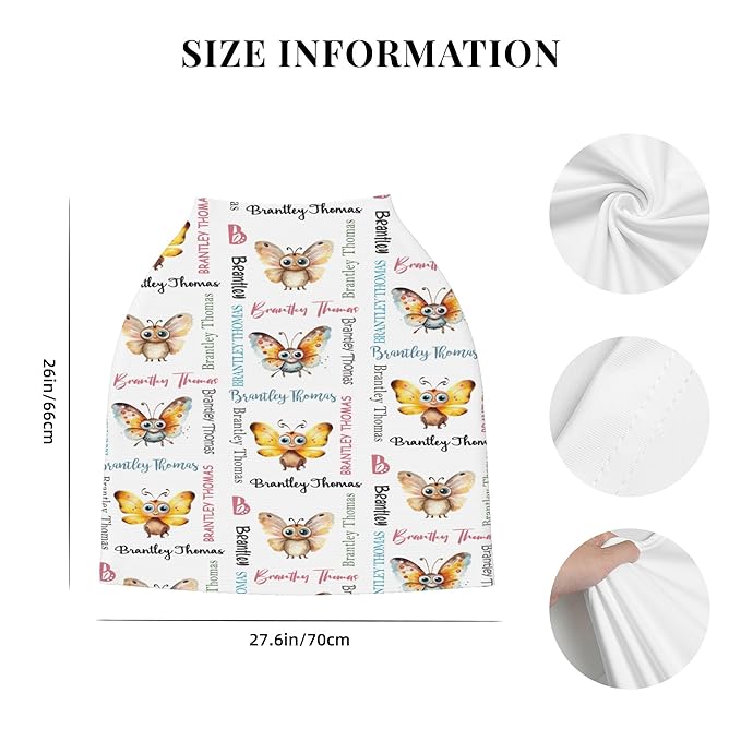 Personalized Baby Car Seat Cover with Name Stroller Canopy Custom Butterfly Carseat Cover Newborn Baby Boy Girl Nursing Cover for Moms First Birthday Gift