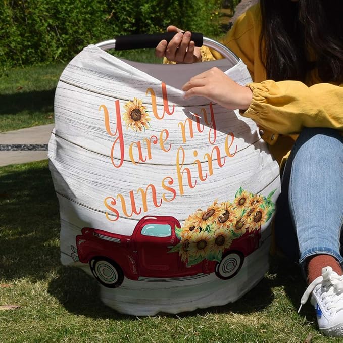 Nursing Cover for Breastfeeding Scarf Super Soft Cotton Multi Use for Baby Car Seat Covers Canopy Shopping Cart Cover Blanket Stroller Cover-You are My Sunshine Sunflowers Truck