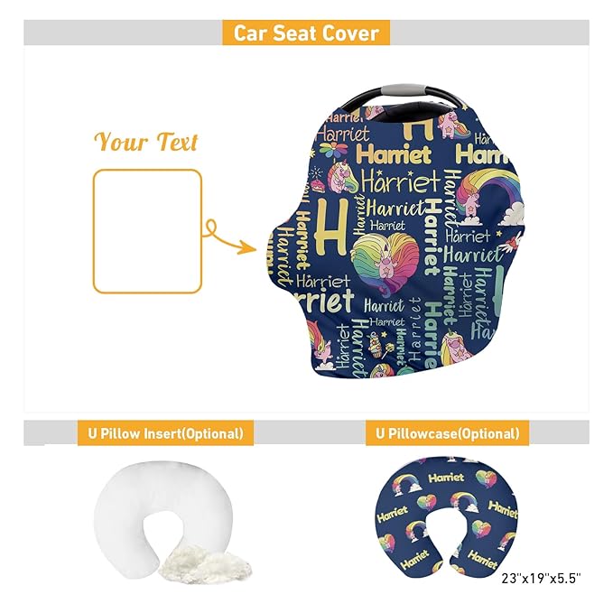 Personalised Car Seat Cover for Girls and Boys - 7 in 1 Navy Horse Print Multipurpose Breast Feeding Cover, Nursing Cover, Grocery Cart Cover - Birthday Gift for Babies(27"x29")