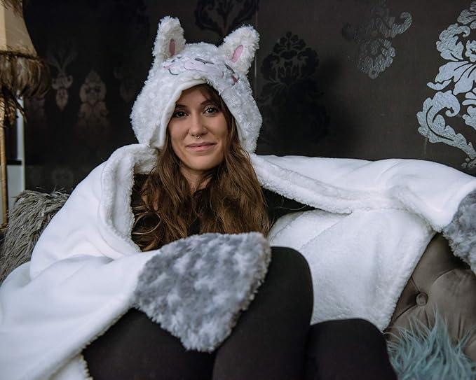 Alpaca Llama Wearable Hooded Blanket 60Wx49L