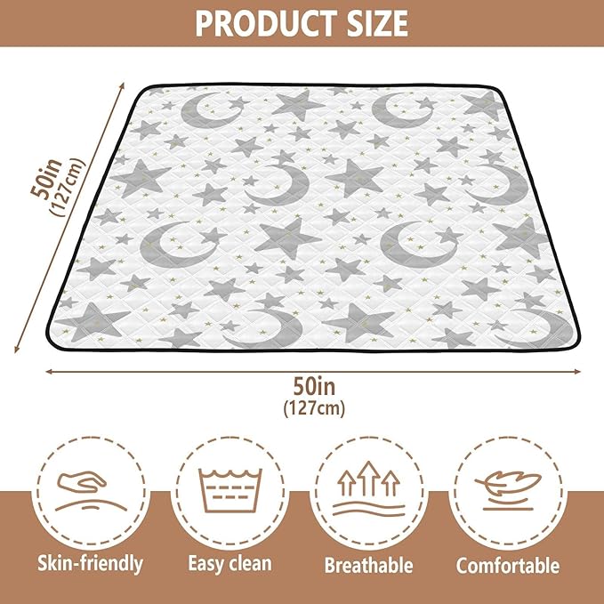 Baby Play Mat Stars Moon Pastel Grey 50 x 50 Playpen Mats for Floor Play Gym Crawling Mat Non-Slip Cushioned Baby Playmat for Infants, Babies, Toddlers