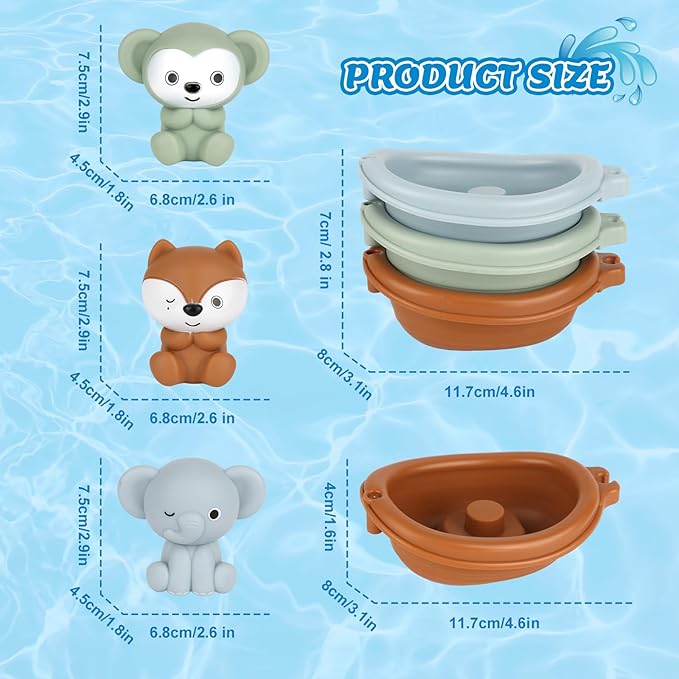 Bath Pool Toys for Toddler, Stacking Toy with 3 Boat 3 Sensory Finger Puppets, Toddler Toys Gifts for 2-4 Year Old Boy Girl, Model A