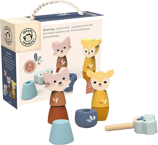 SPEEDY MONKEY Wooden Screw Toys for Toddlers 24m+ | Animal Nuts & Bolts Set for Kids | Fine Motor Skills, Hand-Eye Coordination, Twisting & Stacking Activity Toy | FSC Wood Preschool Learning Play