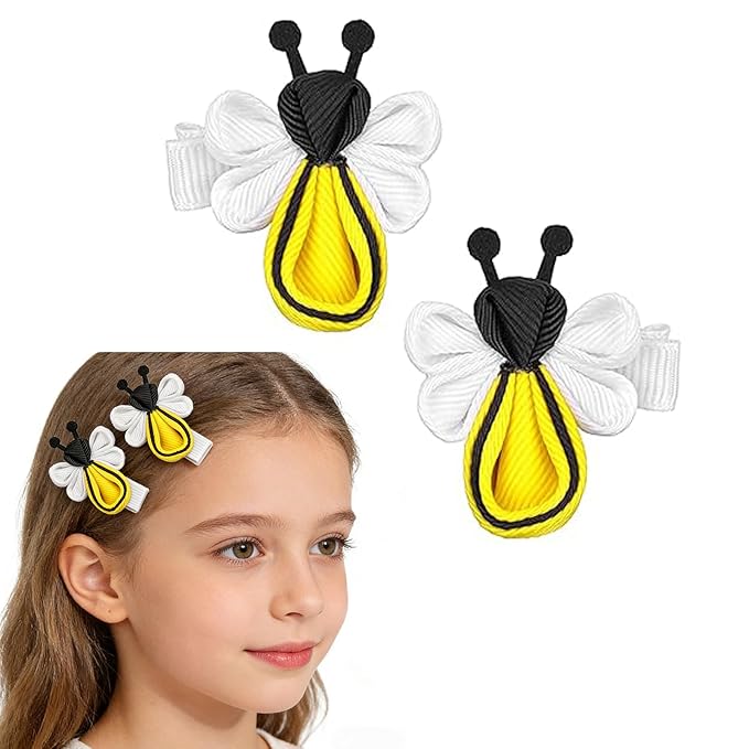 Doneace Bee Hair Clips Yellow Hair Clip for Girls Cute Bee Hair Accessories Handmade Honeybee Alligator Hairpins Animal Headdress Spring Hair Barrettes for Hair Styling Baby Kids Toddlers Teens 2Pcs