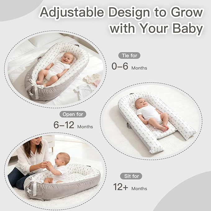 Baby Support Cushion | Organic Cotton Infant Floor Support Cushion | Reversible, Adjustable & Portable Floor Support | Soft, Breathable, Washable Cover (Grey Arrow)