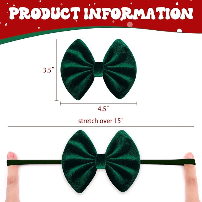 4.5'' 4Pcs Christmas Headband Bow for Baby Girls Velvet Red Hair Bows for Infant Toddler Green Holiday Outfits Black Hair Accessories Baby Headbands