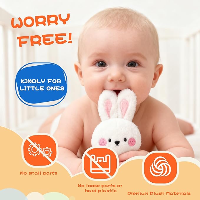 Sensory Carrot House Toy for Babies - Plush Montessori Toy with Mirror, 3 Bunny Rattles & Pull-Out Carrot, Crinkle Leaf, Fine Motor Skills Development, Washable