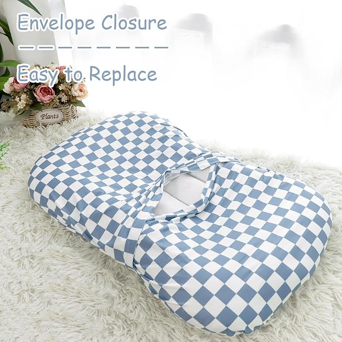 DILIMI Baby Lounger Cover for Boys and Girls, Removable Cover Ultra Soft Comfortable Lounger Slipcover, Blue Checkerboard (Lounger not Included)