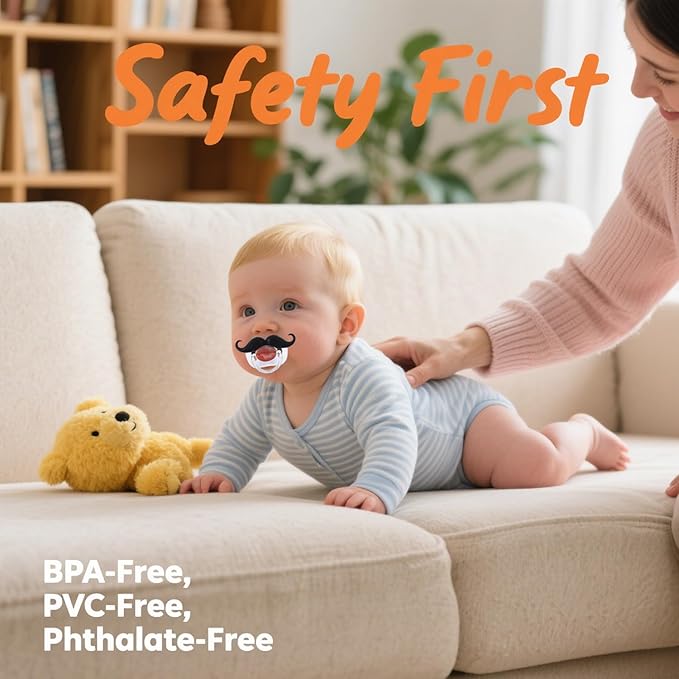 Funny Baby Pacifiers,Mustache Pacifier for Babies 0-36 Months Mustache Binkies Funny Mustache Pacifiers for Boys and Girls BPA Free (4 Packs)