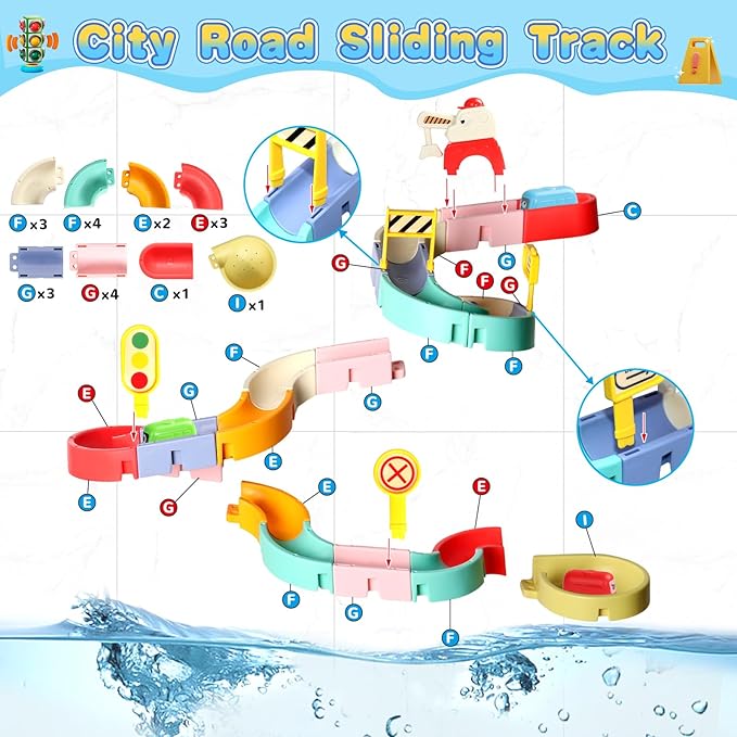 Fajiabao Bath Toys for Kids Ages 4-8 3-5 Toddler Bath Toys City Car Slide Fun DIY Bathtub Shower Birthday GITS for Kids 2-4 5 6 7 Year Old Boys Girls(Special Edition)