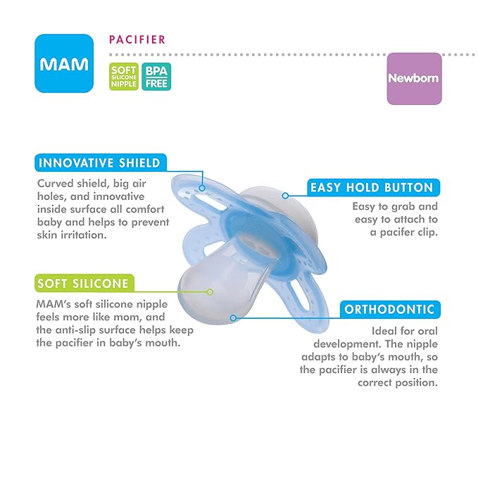 MAM Start Silicone Pacifier, Colors May Vary, 2 Count