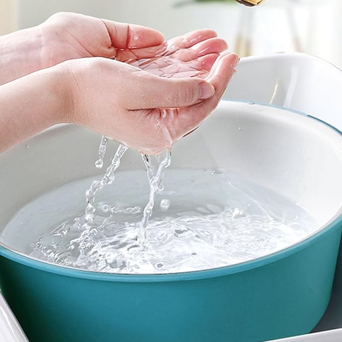 FTVOGUE Thickened Plastic Wash Basin Multipurpose Washtub for Face Clothes Feet with Rounded Bottom Color Clashing Design (29.7x10.2cm)