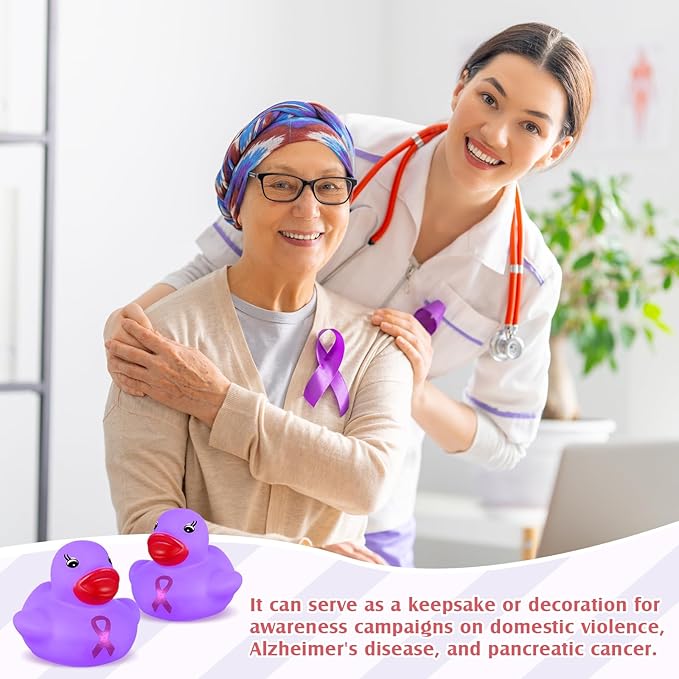 Lunmon 200 Pcs Purple Rubber Ducks Alzheimers Awareness Ribbon Bath Duck Float Mini Bath Toys Bulk Pancreatic Cancer Domestic Violence Awareness Products for Charity Event Supplies