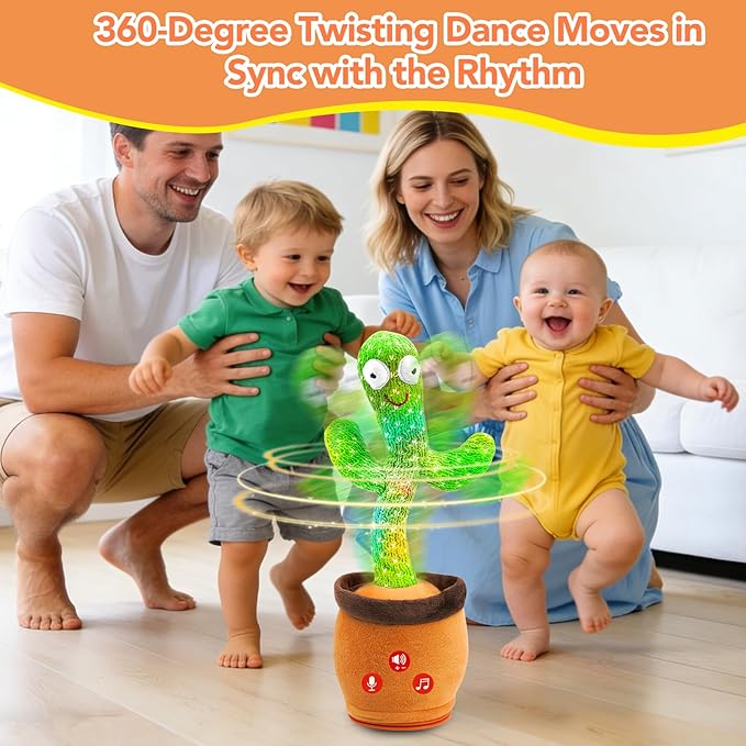 Baby Toys Dancing Talking Cactus Toy with Adjustable Volume, Boys Girls Gifts Interactive Singing Mimicking Repeating Cactus, for Toddlers 0-18 Months Christmas Birthday Easter Basket Stuffers