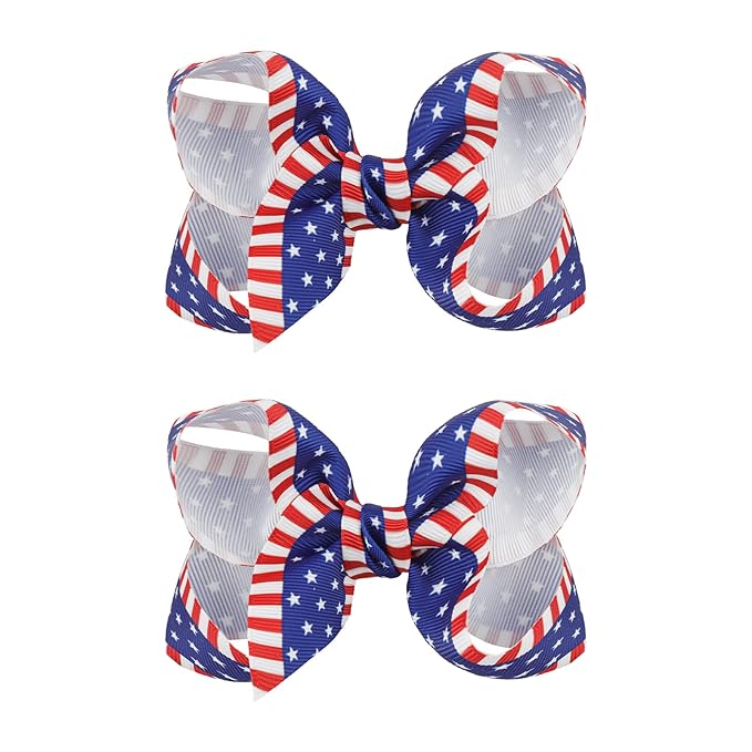 YanJie 4th of July 2pcs Hair Clips Red Blue 3'' Hair Bows American Flag Hairgrips Girls Patriotic Barrette Independence Day Hair Accessories