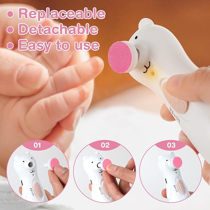 haakaa Electric Nail Trimmer Replacement Pads Baby Nail Trimmer Heads Compatible with All haakaa Nail Trimmers, Suitable for 0-3 Months, Pink